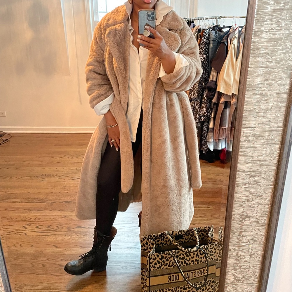 Taupe Faux Fur Coat - Picture 2 of 7